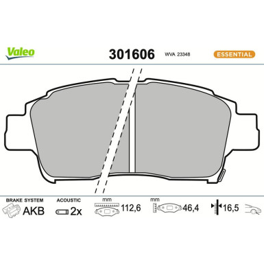 Valeo Bremsbelagsatz, Scheibenbremse ESSENTIAL 301606