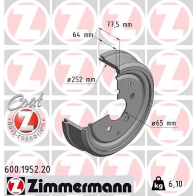 Zimmermann Bremstrommel Coat Z 600.1952.20