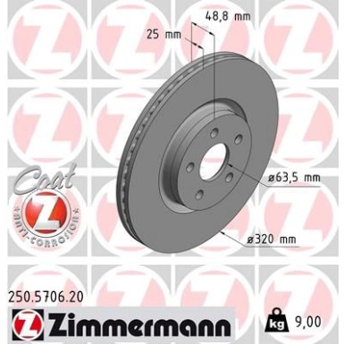Zimmermann Bremsscheibe Coat Z 250.5706.20 Zimmermann Bremsscheibe Coat Z 250.5706.20