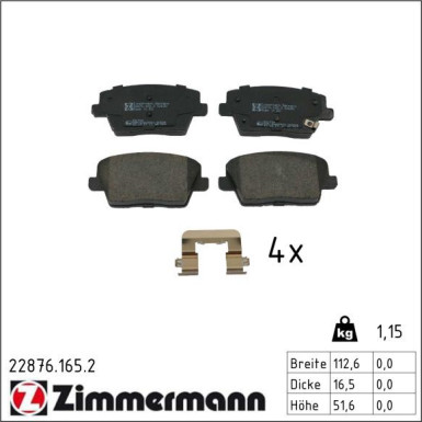 Zimmermann Bremsbelagsatz, Scheibenbremse 22876.165.2