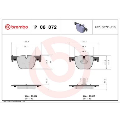 Brembo Bremsbelagsatz, Scheibenbremse PRIME LINE P 06 072