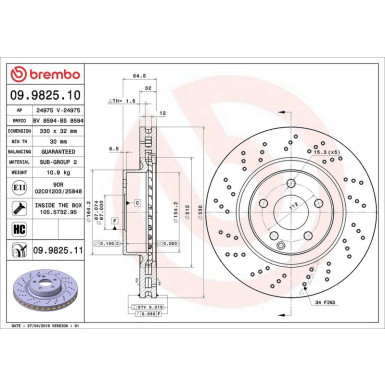 Brembo 2 x BREMBO Bremsscheibe PRIME LINE - UV Coated 09.9825.11 Brembo 2 x BREMBO Bremsscheibe PRIME LINE - UV Coated 09.9825.11