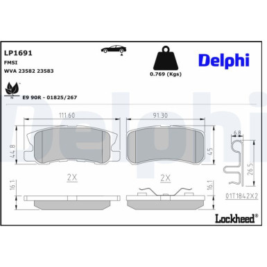 Delphi Bremsbelagsatz, Scheibenbremse LP1691 Delphi Bremsbelagsatz, Scheibenbremse LP1691