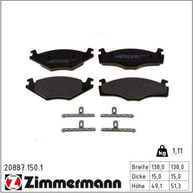 Zimmermann Bremsbelagsatz, Scheibenbremse 20887.150.1 Zimmermann Bremsbelagsatz, Scheibenbremse 20887.150.1