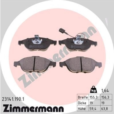 Zimmermann Bremsbelagsatz, Scheibenbremse 23141.190.1 Zimmermann Bremsbelagsatz, Scheibenbremse 23141.190.1