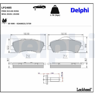 Delphi Bremsbelagsatz, Scheibenbremse LP2485