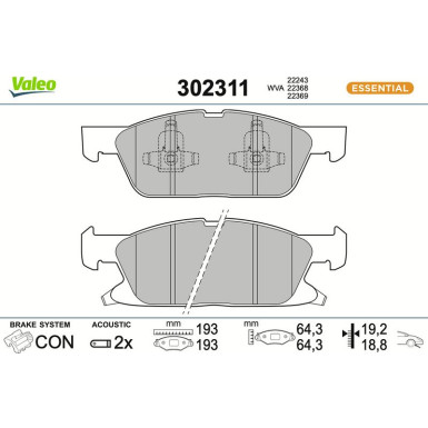 Valeo Bremsbelagsatz, Scheibenbremse ESSENTIAL 302311