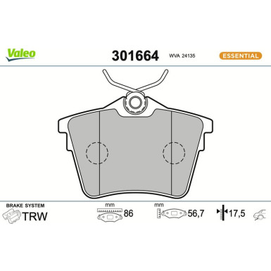 Valeo Bremsbelagsatz, Scheibenbremse ESSENTIAL 301664