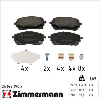 Zimmermann Bremsbelagsatz, Scheibenbremse 26149.190.2