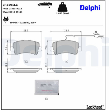 Delphi Bremsbelagsatz, Scheibenbremse LP2191 Delphi Bremsbelagsatz, Scheibenbremse LP2191