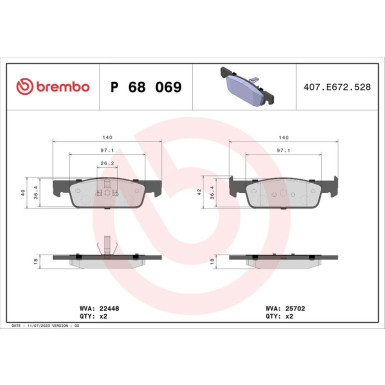 Brembo Bremsbelagsatz, Scheibenbremse PRIME LINE P 68 069