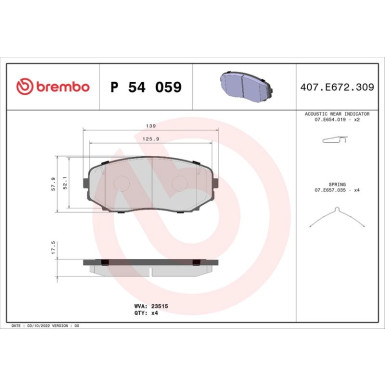 Bremsbelagsatz, Scheibenbremse P 54 059 Bremsbelagsatz, Scheibenbremse P 54 059