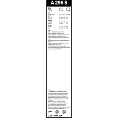 BOSCH A 296 S Scheibenwischer Aerotwin 3 397 007 296 BOSCH A 296 S Scheibenwischer Aerotwin 3 397 007 296