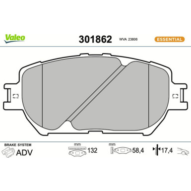 Valeo Bremsbelagsatz, Scheibenbremse ESSENTIAL 301862 Valeo Bremsbelagsatz, Scheibenbremse ESSENTIAL 301862