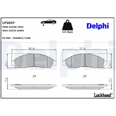 Delphi Bremsbelagsatz, Scheibenbremse LP2037 Delphi Bremsbelagsatz, Scheibenbremse LP2037