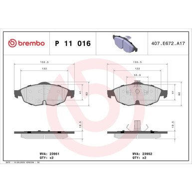 Brembo Bremsbelagsatz, Scheibenbremse PRIME LINE P 11 016