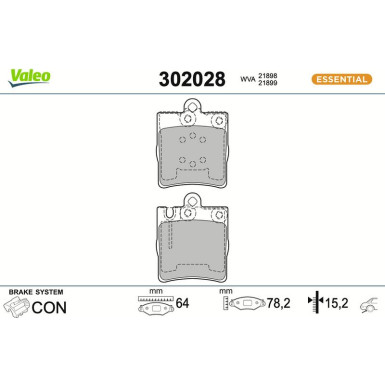Valeo Bremsbelagsatz, Scheibenbremse ESSENTIAL 302028 Valeo Bremsbelagsatz, Scheibenbremse ESSENTIAL 302028