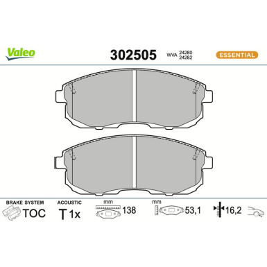 Valeo Bremsbelagsatz, Scheibenbremse ESSENTIAL 302505 Valeo Bremsbelagsatz, Scheibenbremse ESSENTIAL 302505