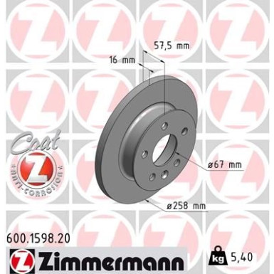 Zimmermann Bremsscheibe Coat Z 600.1598.20 Zimmermann Bremsscheibe Coat Z 600.1598.20