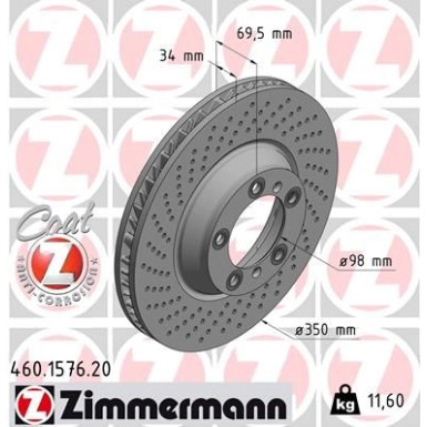 ZIMMERMANN COAT Z 460.1576.20 Bremsscheibe für PORSCHE 911 350x34mm, 7/5, 5x130, innenbelüftet, gelocht, beschichtet, hochgekohlt ZIMMERMANN COAT Z 460.1576.20 Bremsscheibe für PORSCHE 911 350x34mm, 7/5, 5x130, innenbelüftet, gelocht, beschichtet, hochgekohlt