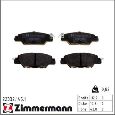 Zimmermann Bremsbelagsatz, Scheibenbremse 22332.145.1 Zimmermann Bremsbelagsatz, Scheibenbremse 22332.145.1
