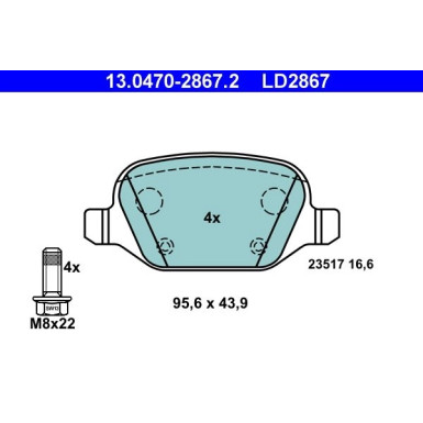 Bremsbelagsatz, Scheibenbremse ATE Ceramic 13.0470-2867.2 Bremsbelagsatz, Scheibenbremse ATE Ceramic 13.0470-2867.2