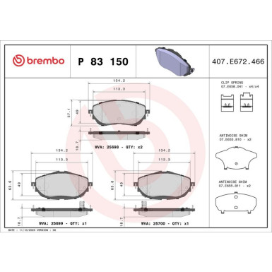 Brembo Bremsbelagsatz, Scheibenbremse PRIME LINE P 83 150 Brembo Bremsbelagsatz, Scheibenbremse PRIME LINE P 83 150