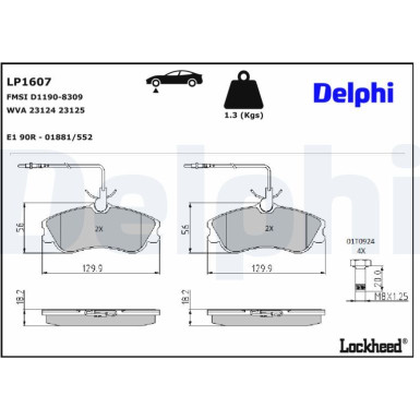 Delphi Bremsbelagsatz, Scheibenbremse LP1607