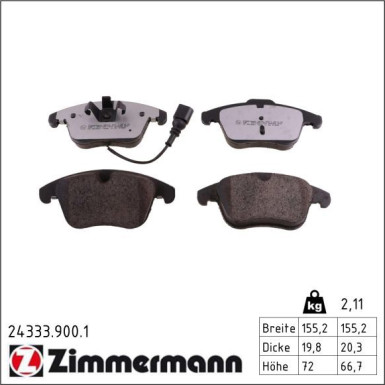 Bremsbelagsatz, Scheibenbremse 24333.900.1 Bremsbelagsatz, Scheibenbremse 24333.900.1