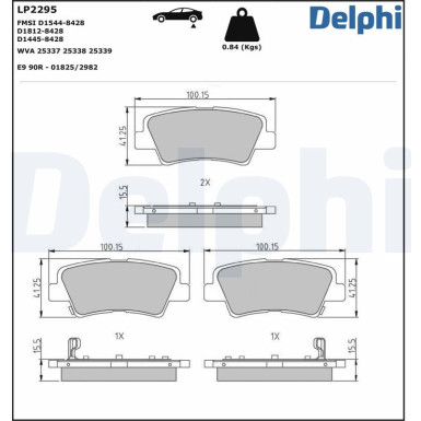 Delphi Bremsbelagsatz, Scheibenbremse LP2295 Delphi Bremsbelagsatz, Scheibenbremse LP2295