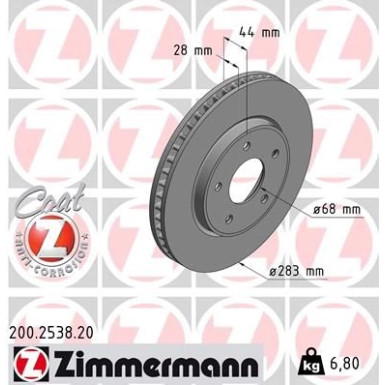 Zimmermann Bremsscheibe Coat Z 200.2538.20 Zimmermann Bremsscheibe Coat Z 200.2538.20