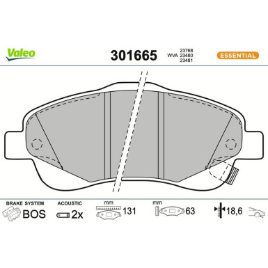 Valeo Bremsbelagsatz, Scheibenbremse ESSENTIAL 301665