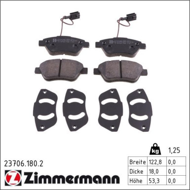 Zimmermann Bremsbelagsatz, Scheibenbremse 23706.180.2 Zimmermann Bremsbelagsatz, Scheibenbremse 23706.180.2