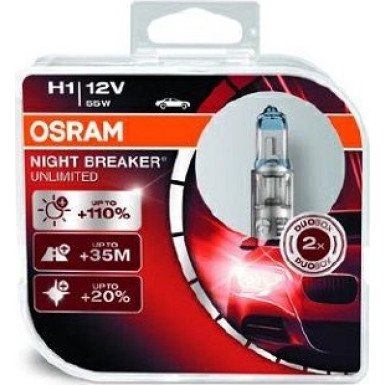 Osram Glühlampe, Scheinwerfer OSRAM NIGHT BREAKER UNLIMITED H1 HALOGEN SCHEINWERFERLAMPE 12V +110% MEHR SICHT 64150NBU-HCB