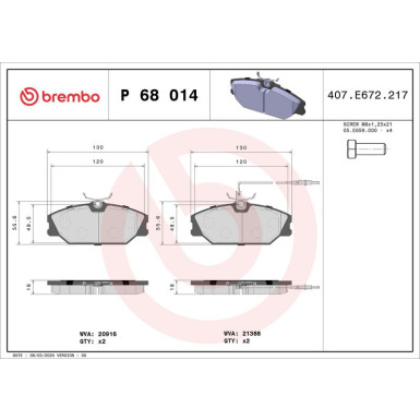 Brembo Bremsbelagsatz, Scheibenbremse PRIME LINE P 68 014 Brembo Bremsbelagsatz, Scheibenbremse PRIME LINE P 68 014