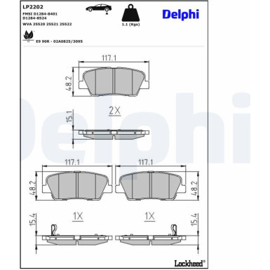 Delphi Bremsbelagsatz, Scheibenbremse LP2202 Delphi Bremsbelagsatz, Scheibenbremse LP2202