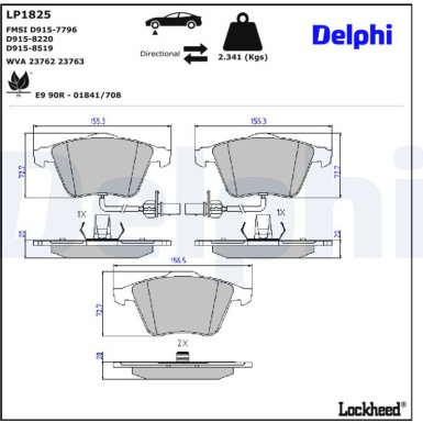 Delphi Bremsbelagsatz, Scheibenbremse LP1825 Delphi Bremsbelagsatz, Scheibenbremse LP1825