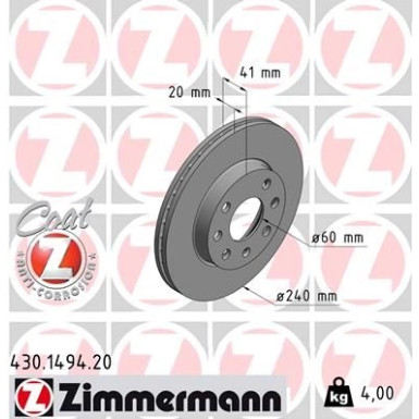 Zimmermann Bremsscheibe Coat Z 430.1494.20
