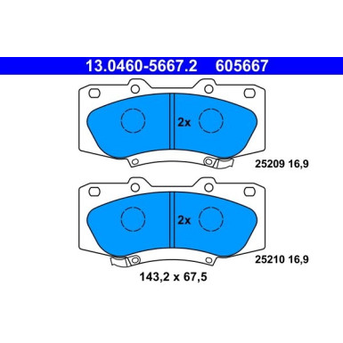 ATE Bremsbelagsatz, Scheibenbremse 13.0460-5667.2 ATE Bremsbelagsatz, Scheibenbremse 13.0460-5667.2