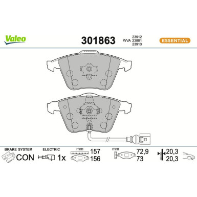 Valeo Bremsbelagsatz, Scheibenbremse ESSENTIAL 301863 Valeo Bremsbelagsatz, Scheibenbremse ESSENTIAL 301863