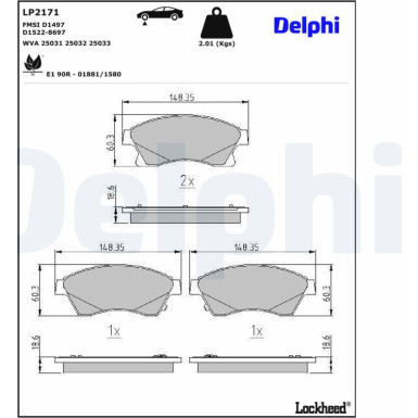 Delphi Bremsbelagsatz, Scheibenbremse LP2171 Delphi Bremsbelagsatz, Scheibenbremse LP2171