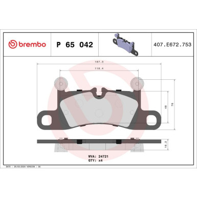 Brembo Bremsbelagsatz, Scheibenbremse PRIME LINE P 65 042 Brembo Bremsbelagsatz, Scheibenbremse PRIME LINE P 65 042