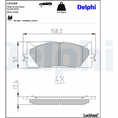 Delphi Bremsbelagsatz, Scheibenbremse LP2169 Delphi Bremsbelagsatz, Scheibenbremse LP2169