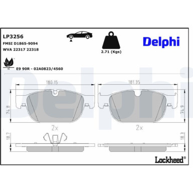 Delphi Bremsbelagsatz, Scheibenbremse LP3256 Delphi Bremsbelagsatz, Scheibenbremse LP3256