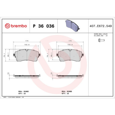 Brembo Bremsbelagsatz, Scheibenbremse PRIME LINE P 36 036