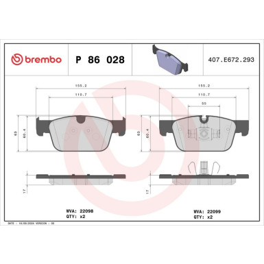 Brembo Bremsbelagsatz, Scheibenbremse PRIME LINE P 86 028 Brembo Bremsbelagsatz, Scheibenbremse PRIME LINE P 86 028