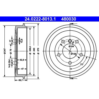 ATE Bremstrommel 24.0222-8013.1 ATE Bremstrommel 24.0222-8013.1