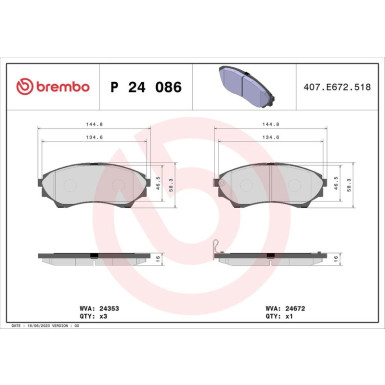 Brembo Bremsbelagsatz, Scheibenbremse PRIME LINE P 24 086 Brembo Bremsbelagsatz, Scheibenbremse PRIME LINE P 24 086