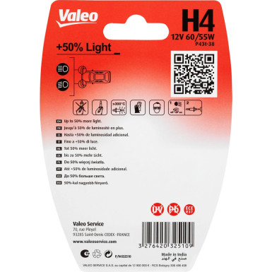 Valeo Glühlampe, Fernscheinwerfer +50% LIGHT 032510