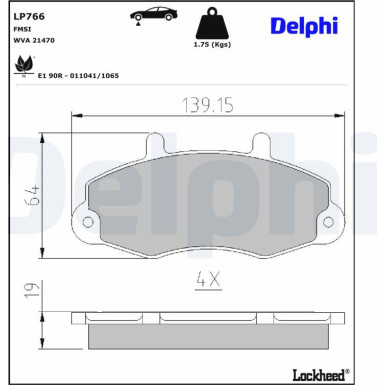 Delphi Bremsbelagsatz, Scheibenbremse LP766